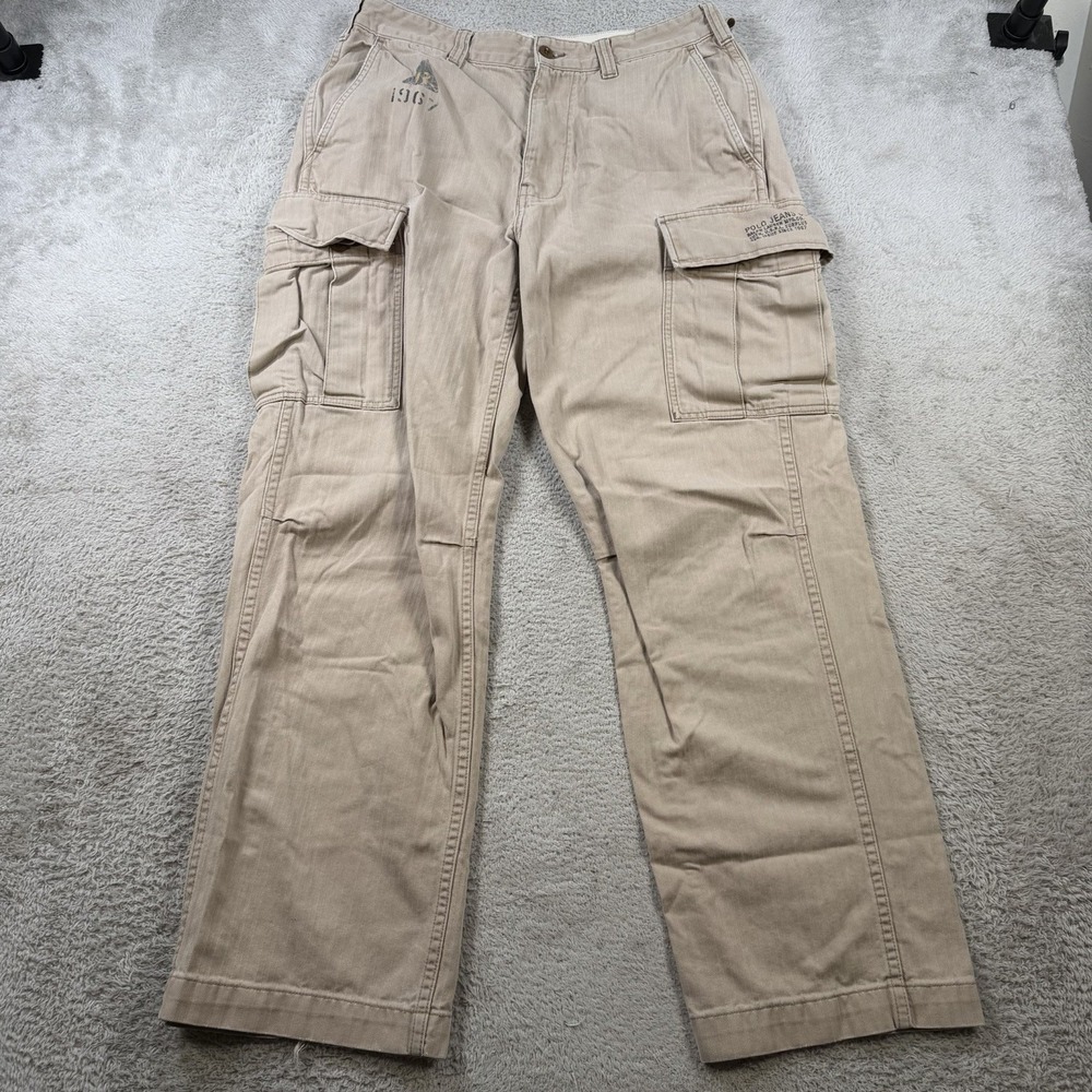 Ralph Lauren Polo Jeans Co Pants Mens 34x32 Khaki Tan Cargo Military Surplus